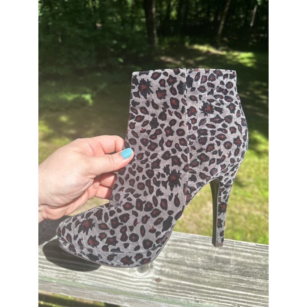 Worthington Womens Grey Leopard Print Platform Stiletto Ankle Booties 10M - Picture 5 of 8